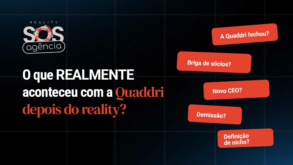 Imagem relacionada ao cenário de negócios e mudanças na equipe, com perguntas sobre a Quadri após a realidade, incluindo temas como CEO, demissão e definição de nicho.